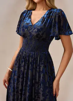 A-line V-Neck Floor-Length Velvet Evening Dress 