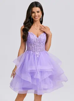 Ball-Gown/Princess V-Neck Short Tulle Homecoming Dress With Rhinestone 