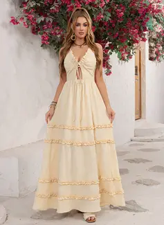 Flæsekanter Halter neck Kjole med A-linje Crepe Maxi Kjole 