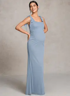 Sheath/Column Square Floor-Length Mesh Maternity Dresses With Bow 