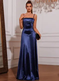 A-linjeklänning Fyrkantig urringning Golvlång Stretch Satin Balklänning till studentbal 