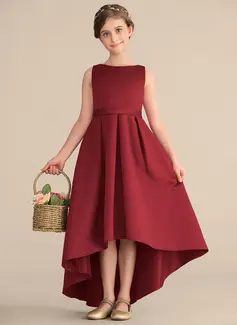 A-line Scoop Asymmetrical Satin Junior Bridesmaid Dress 