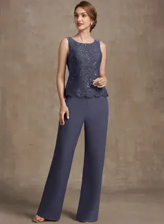 Buksedresser Scoop Gulvlengde Chiffon Blonder Kjole til brudens mor med paljetter 