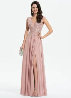 A-line kjole V-hals Gulvlengde Chiffong Ballkjole 