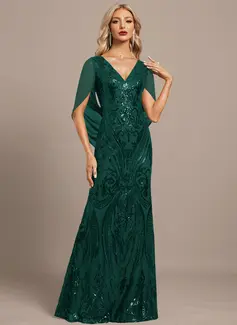Cape Sequin Maxi Dress