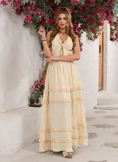 Flæsekanter Halter neck Kjole med A-linje Crepe Maxi Kjole 