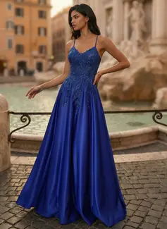 Spaghetti pailletter Satin Kjole