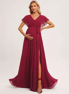 A-line Ruffle Chiffon Maternity Dress