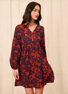 Frynse V-hals Lange ermer Avslappet A-line kjole Chiffong Mini Motekjoler 