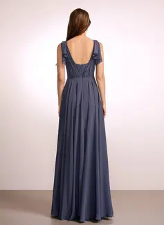 A-Line V-neck Floor-Length Bridesmaid Dress With Ruffle 