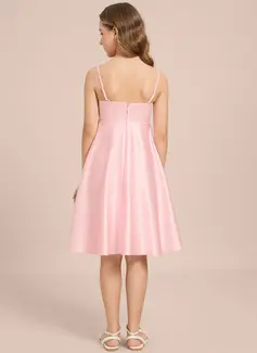 A-line Cowl Knee-Length Satin Junior Bridesmaid Dress With Bow 