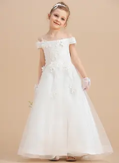 Prinzessin Carmen Pinsel-Schleppe Spitze Tüll Blumenmädchenkleid mit 3D-Blumen 