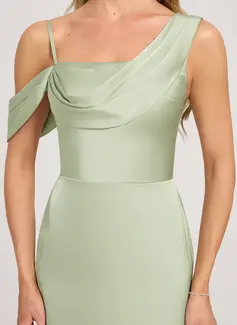 Sheath/Column Asymmetrical Floor-Length Matte Satin Bridesmaid Dress With Ruched 