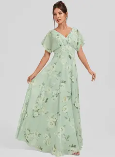 A-line V-Neck Floor-Length Chiffon Bridesmaid Dress 