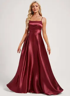 A-line kjole Firkantet hals Gulvlengde Strekk sateng Brudepikekjole 