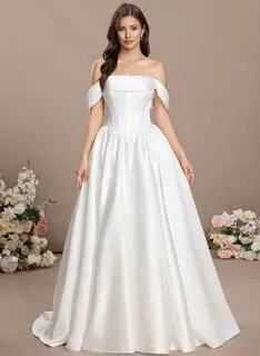 Robe princesse à épaules dénudées bustier multipositions en mousseline