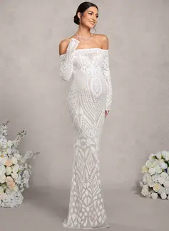 Sheath/Column Off the Shoulder Floor-Length Sequin Lace Maternity Dresses 