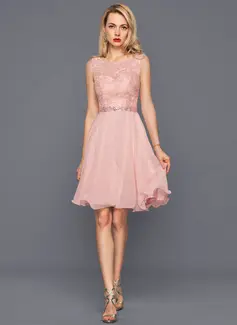 A-line kjole Scoop Knelengde Charmeuse Chiffong Blonder Cocktailkjole med Profilering paljetter 