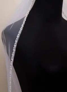 Beading Cut Edge Single Tier Tulle Bridal Cathedral Length Wedding Veils 