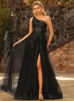 One Shoulder Sequins Tulle Dress