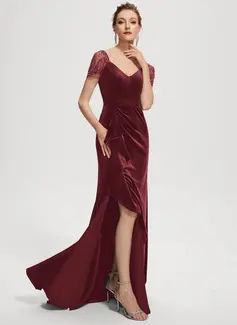 Kjole Maxi i Fløyel med Brusende Volanger