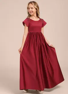 A-line Scoop Floor-Length Satin Junior Bridesmaid Dress 