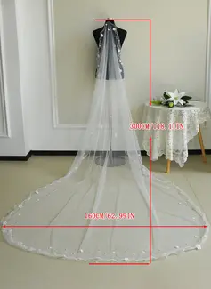 Pearl Floral Scalloped Edge Single Tier Bridal Cathedral Length 118" Wedding Veils 