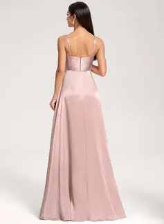 A-line V-Neck Floor-Length Stretch Satin Maternity Dresses With Pleated 