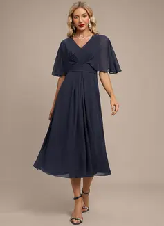 Pleated Chiffon Midi Dress