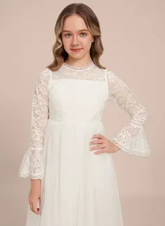 A-line Scoop Floor-Length Chiffon Junior Bridesmaid Dress 