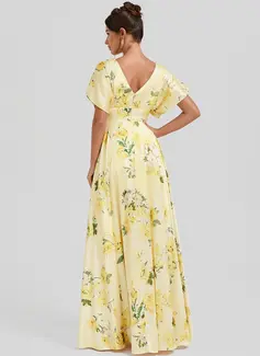 A-line V-Neck Floor-Length Matte Satin Bridesmaid Dress 