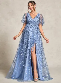 A-line V-Neck Floor-Length Sequin Lace Maternity Dresses 