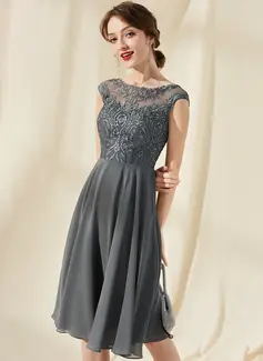 A-Formet Scoop Knelengde Chiffong Blonder Skoleball Kjoler med paljetter 