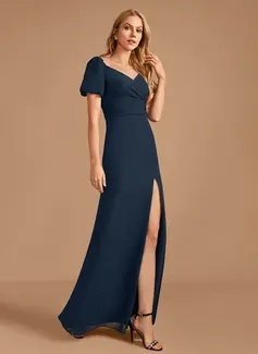 Sheath/Column V-Neck Floor-Length Chiffon Bridesmaid Dress 