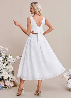 A-line Square Tea-Length Chiffon Wedding Dress 