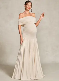 Trumpet/Mermaid Off the Shoulder Floor-Length Jersey Maternity Dresses With Pleated 