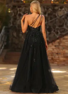 One Shoulder Sequins Tulle Dress