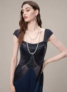 Square Multi-Layered Fringe Beaded 1920's Gatsby Flapper Cocktail Dress 