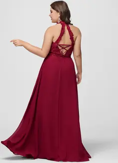 A-linja riimu lattiaa hipova pituus pitsi sifonki tanssiaismekko jossa paljetit 