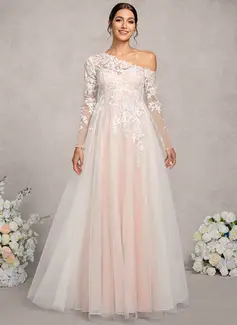 A-line Asymmetrical Floor-Length Tulle Lace Maternity Dresses 