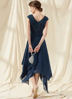 A-line kjole Scoop Ankel-lengde Chiffong Blonder Cocktailkjole med Profilering 