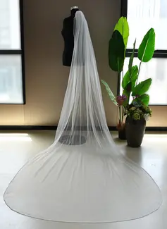 Beading Cut Edge Single Tier Tulle Bridal Cathedral Length Wedding Veils 