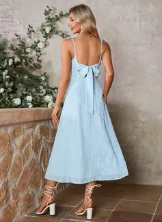 Bow Embroidered Sweetheart A-line Chiffon Midi Dress 