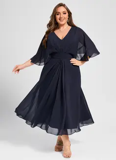 Pleated Chiffon Midi Dress