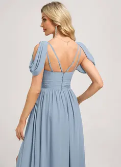 A-line V-Neck Floor-Length Knee-Length Chiffon Bridesmaid Dress 