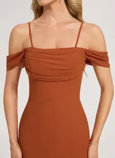 Sheath/Column Cold Shoulder Off the Shoulder Straight Floor-Length Chiffon Bridesmaid Dress 