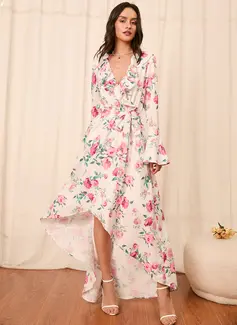 V-hals Lange ermer Elegant A-line kjole Polyester Maxi Motekjoler 