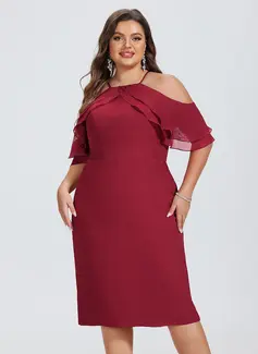 Jurk medium van de chiffon met koude schouder