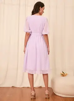 Firkantet utringning Kortermer A-line kjole Tyll Midi Motekjoler 