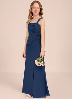 Sheath/Column Square Floor-Length Chiffon Junior Bridesmaid Dress 